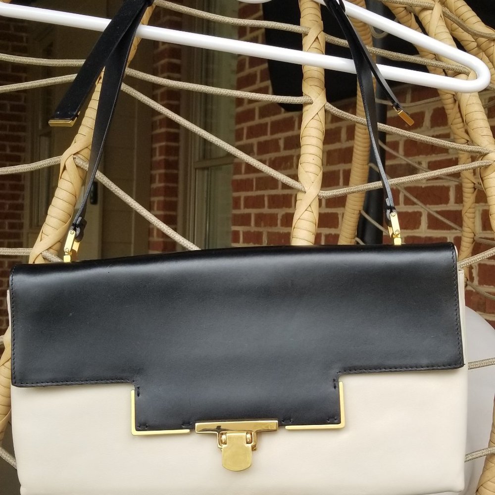 Lanvin Women's white and black genuine leather bag. Made in Italy